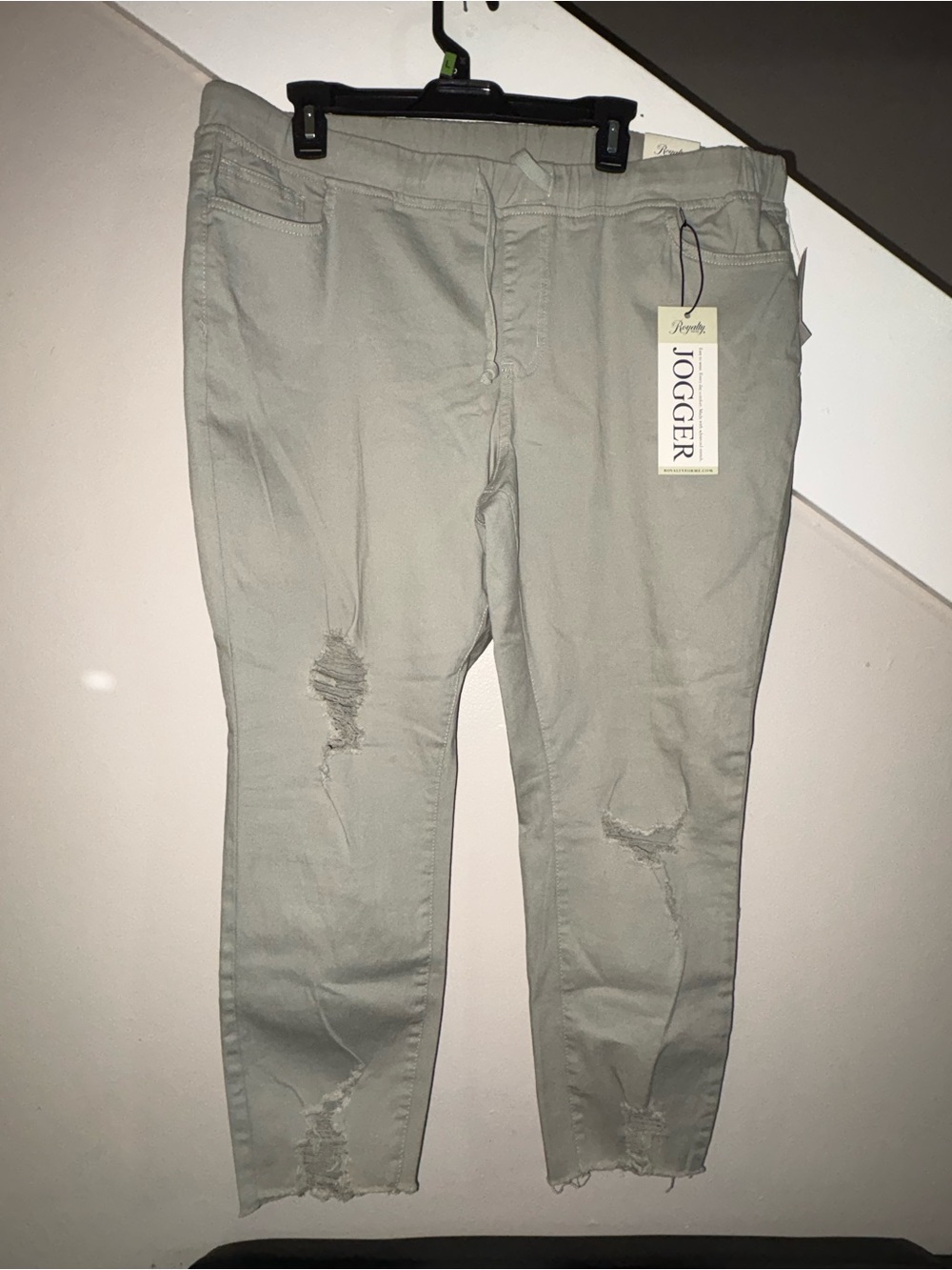 Royalty For Me distressed drawstring Green joggers 2X new